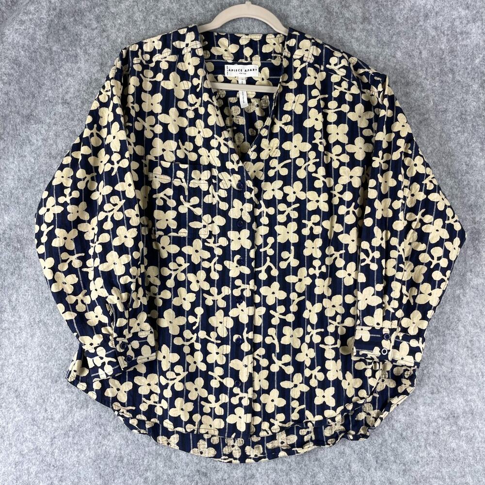 Apiece Apart Navy and Cream Floral Blouse